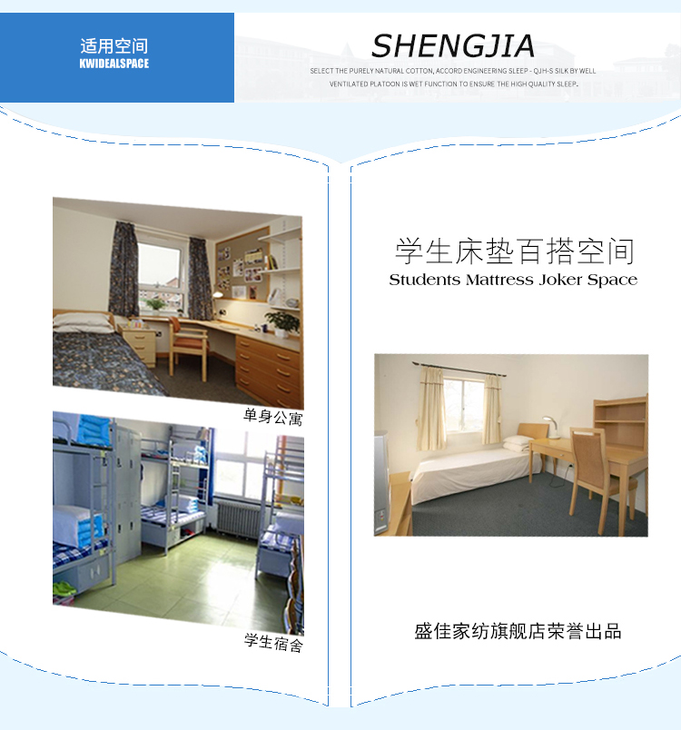 
                                                            盛佳家纺 床垫可折叠加厚学生床垫宿舍架子床单双人床褥 褥子 床垫 学生宿舍单人0.9米 蓝色天空 90cm*195cm                