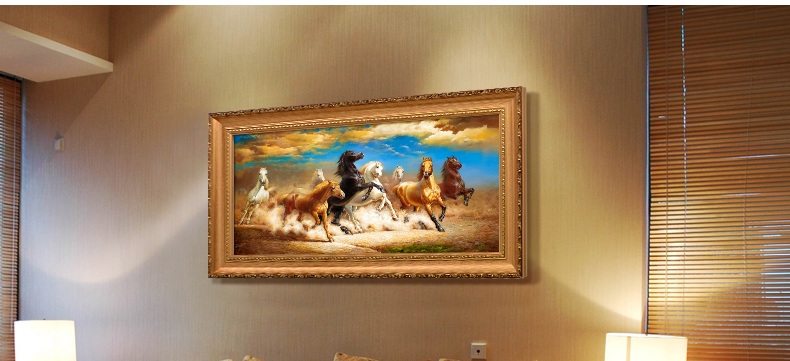 
                                        纵海艺术 客厅装饰画 办公室书房油画 沙发背景墙壁画 马到成功 八骏图 中式风水挂画 豪华款 90*170                