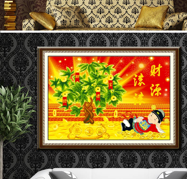 A KS钻石十字绣满钻5D钻石画钻石绣财神贴钻画摇钱树财源滚滚招财进宝钻石秀钻粘画圆钻客厅 AKS货号Z071(MK1157) 长0.86米*宽0.57米