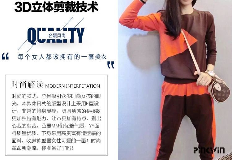 姿蔓薇2015秋季新款时尚气质长袖卫衣哈伦裤两件套休闲运动套 粉色 L