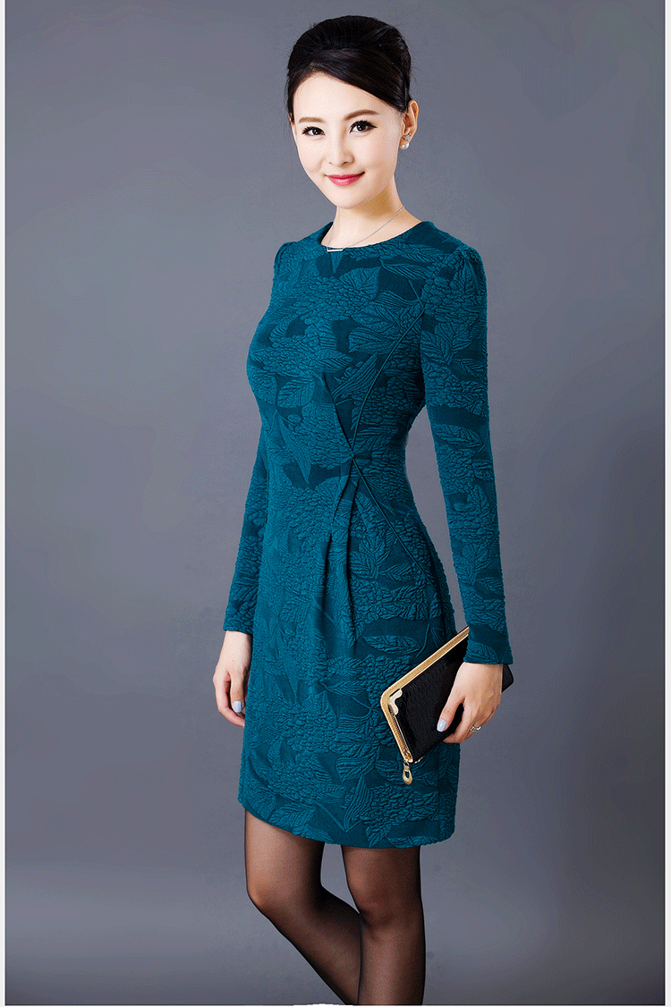 Yuen Yuk 2015 autumn and winter new women's round-neck collar temperament stamp large Sau San long-sleeved dresses W8241 3XL Peacock Blue Photo, prices, brand platters! The elections are supplied in the national character of distribution, so action, buy now enjoy more preferential! As soon as possible.