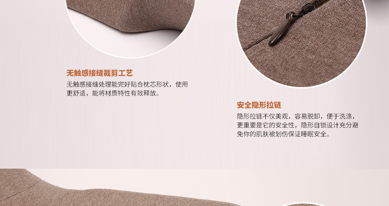 
                                        365SLEEP蝶形护颈枕 慢回弹记忆枕芯 舒适分区 保护颈椎枕头 亚麻色颈椎枕头L号                