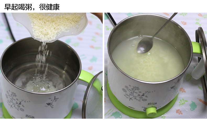哥尔多功能电热锅 电煮锅电热杯 迷你小电锅学生煮面锅家用电火锅 绿色(单层)