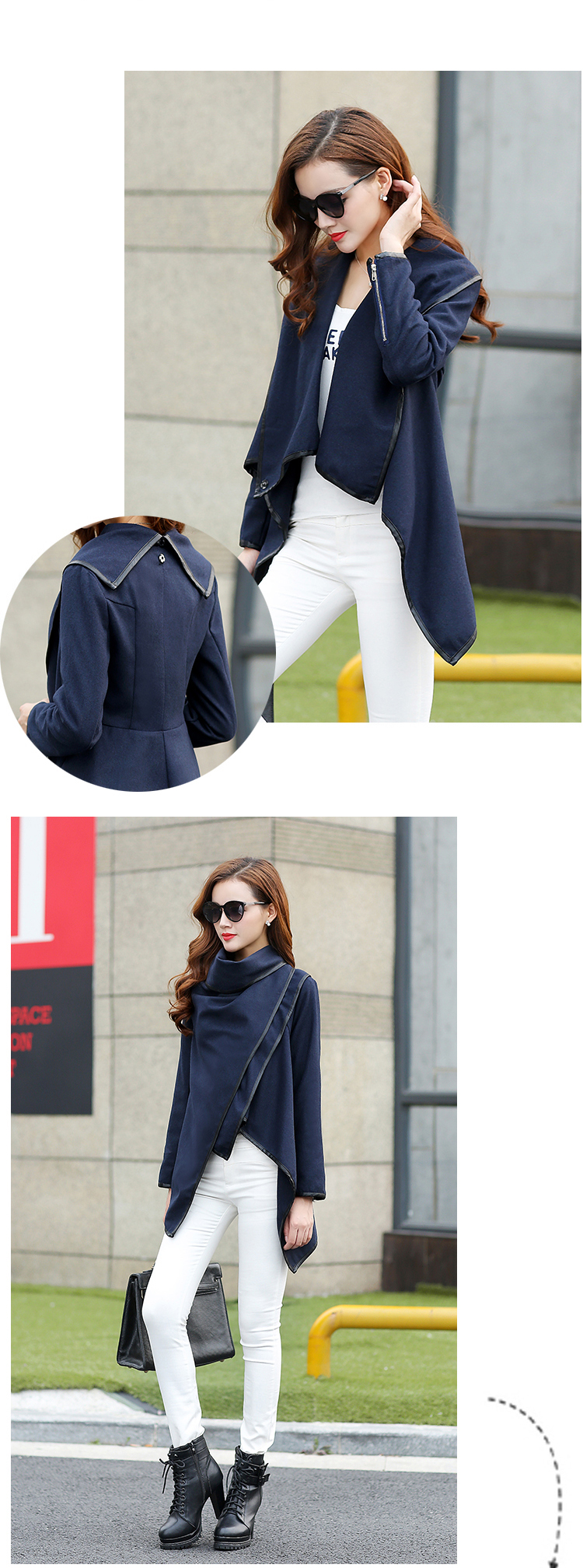萌姐2015秋装新款长袖斗篷修身短外套女装 M225 灰色 XXL