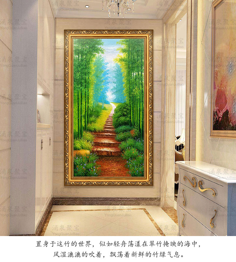 纯手绘竹子油画竹报平安好寓意风水画步步高升玄关装饰画竖版客厅走廊