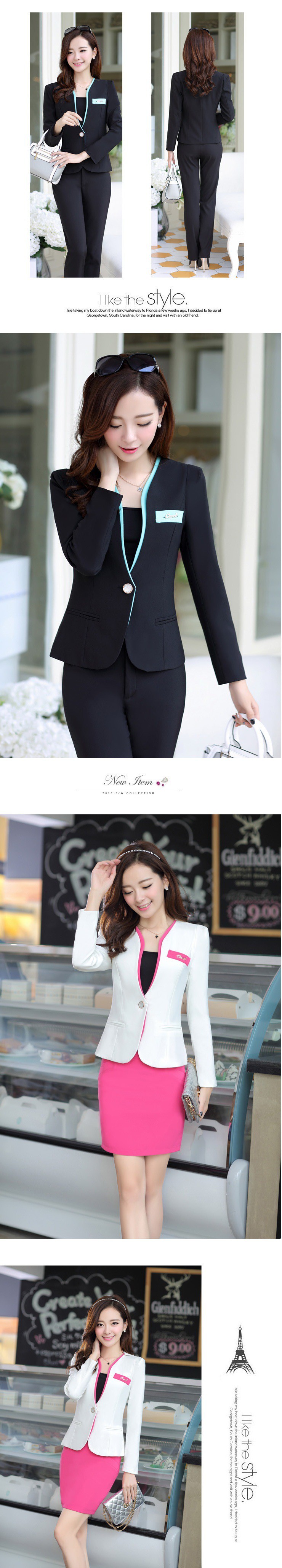 魅力芭藜2015秋冬装修身职业装女装套装西服正装工作服套裤加大码三件套女 白色配裤子 S