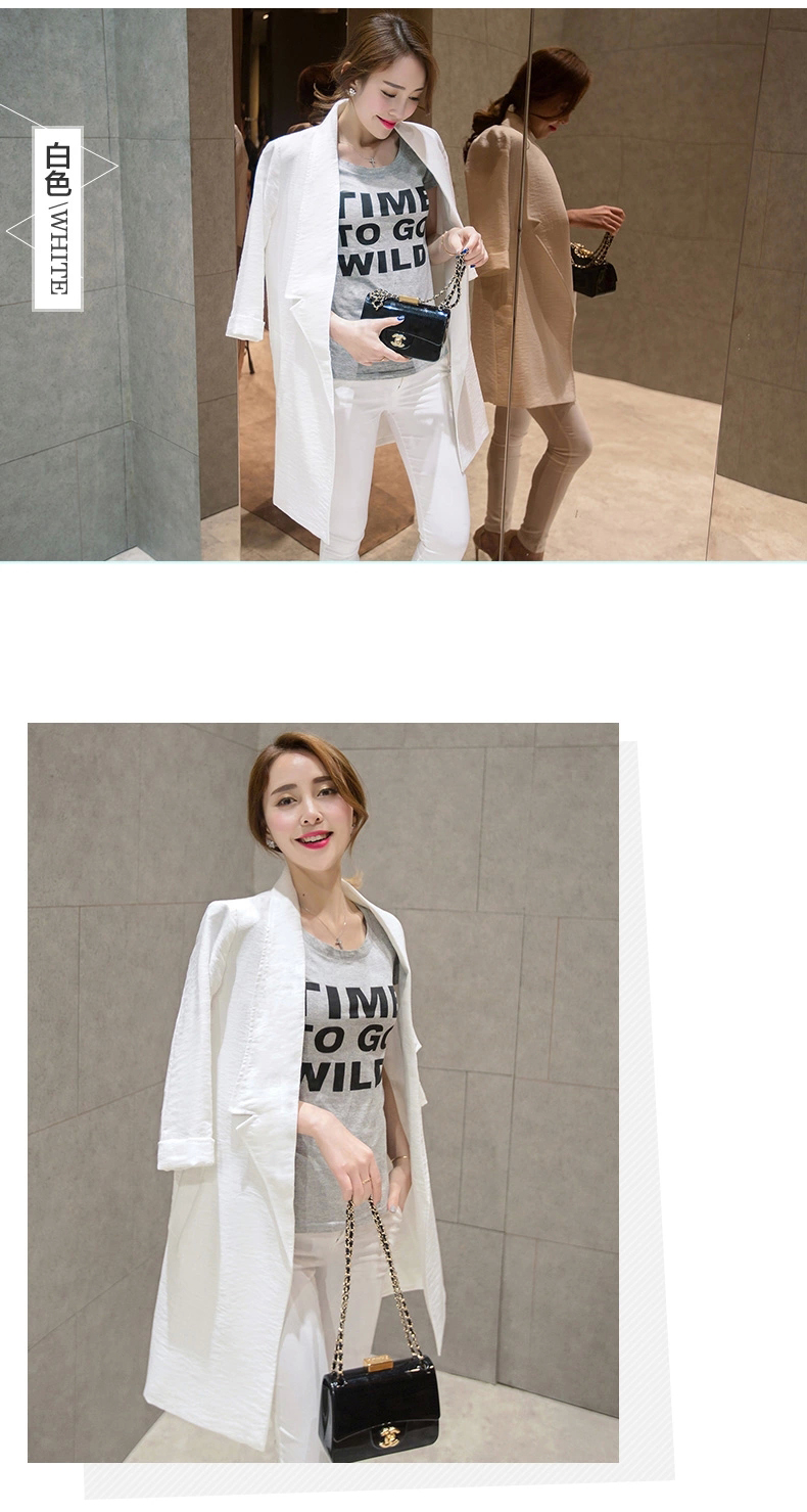 靓昕阁 2015秋季新品 韩版修身七分袖中长款休闲西服棉麻薄外套 9223 白色 L