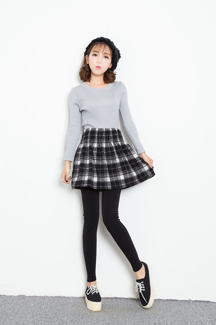 娇女坊  2015秋冬季新款假两件加绒加厚打底格子短裙修身紧身长裤裙裤女 红色 均码
