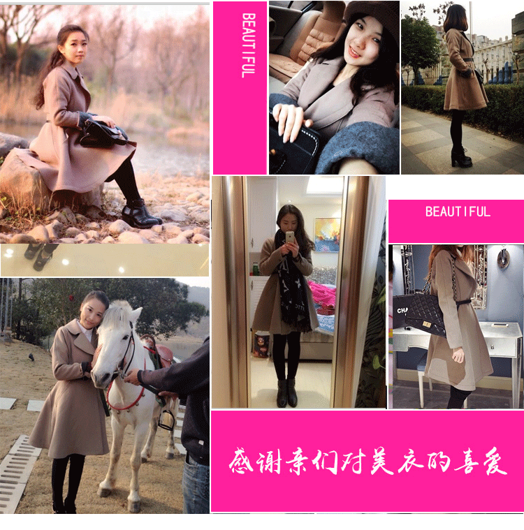 哒哇依 新款呢子大衣韩版修身中长款毛呢大衣外套女 藏青色 XL