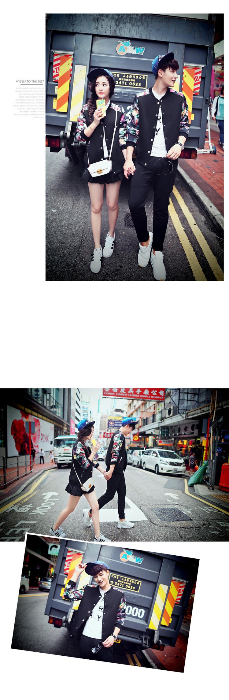 古仕卡特情侣外套 女秋装新款太空棉数码印花情侣装立领开衫外套男女情侣卫衣 孔雀黑 S