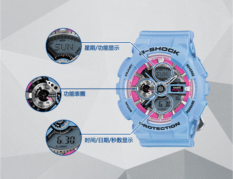 卡西欧(casio)手表 g-shock系列小型化表盘花朵图案表带时尚双显运动