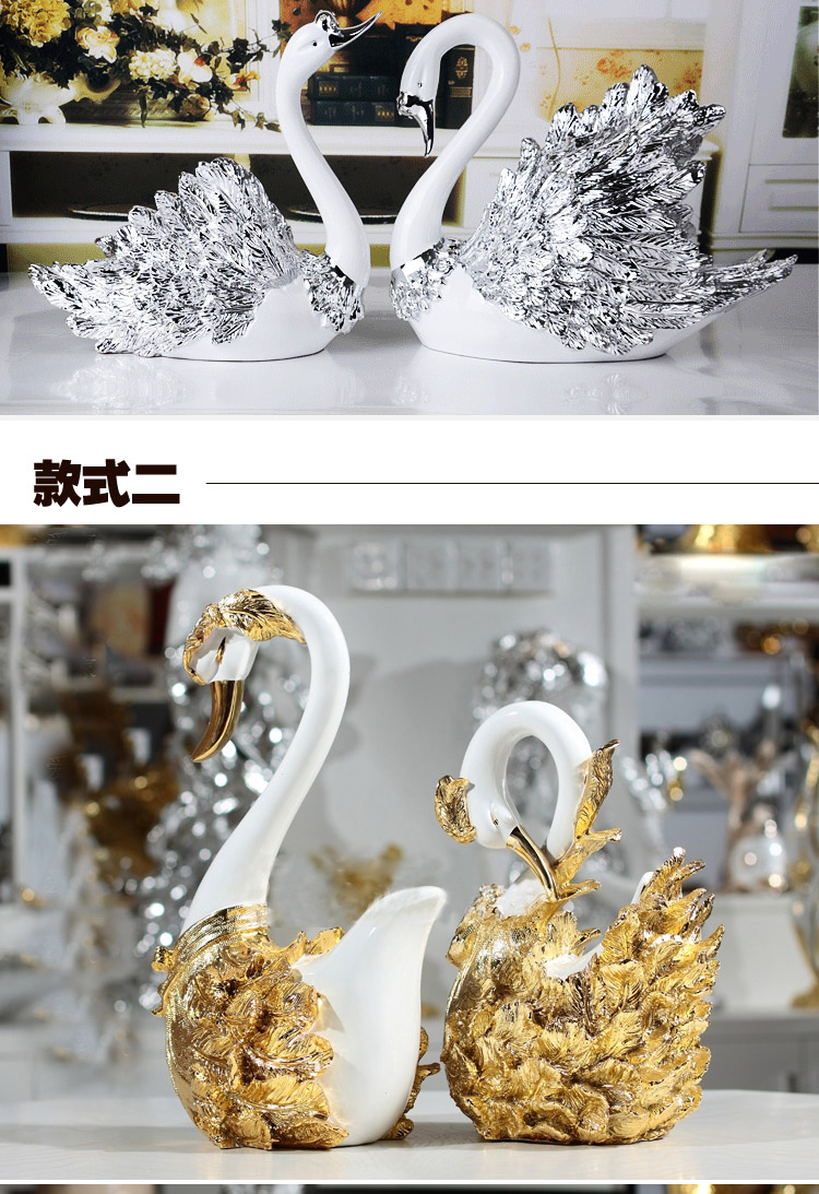 
                                        欧式摆件装饰品摆件客厅工艺品摆设天鹅摆件 天鹅白金A款 小号                