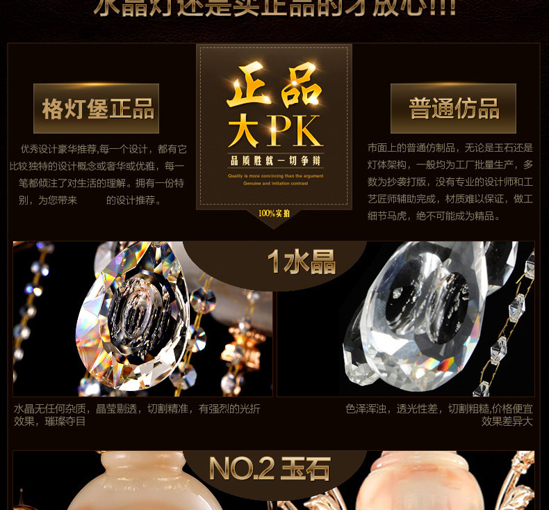 格灯堡 欧式玉石水晶吊灯客厅餐厅别墅奢华复式楼锌合金玉石吊灯99020 奢华锌合金8头