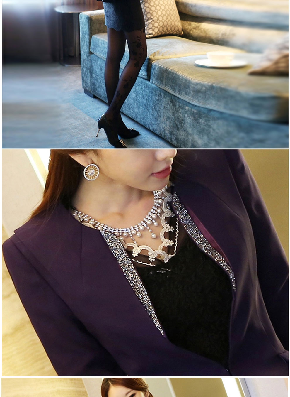 
                                        宝奢 小西装2017新款职业面试装修身优雅短款外套西服套装小西装女 紫色(单件小西装) M/160                
