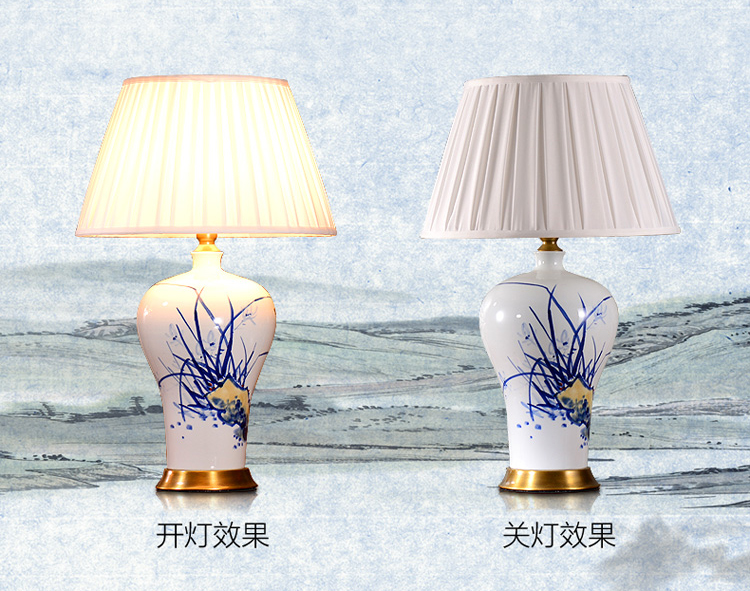 中式陶瓷台灯卧室床头灯 美式客厅台灯 手绘写意画婚庆装饰台灯 笑口常开
