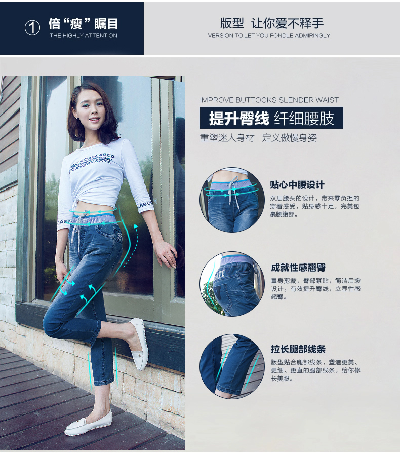 Y.R.L2015春夏款韩版女长裤弹力修身铅笔裤显瘦小脚裤女士中腰牛仔裤女 浅蓝色 30码