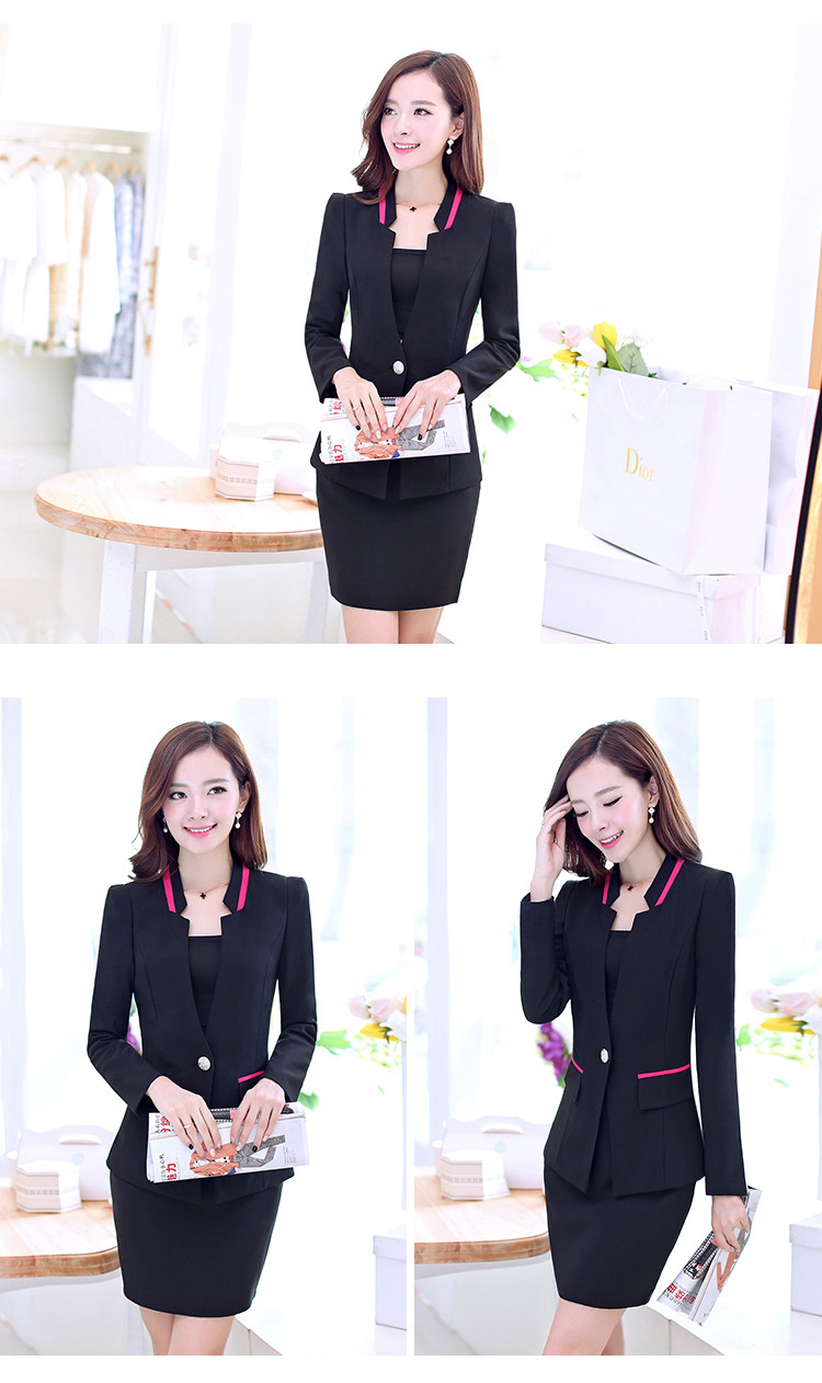 2015新款修身职业装女装套裙西服正装工作服一粒扣套裙加大码三件套秋季女装 白色 S