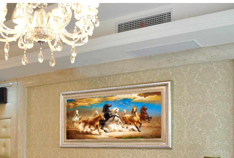 
                                        纵海艺术 客厅装饰画 办公室书房油画 沙发背景墙壁画 马到成功 八骏图 中式风水挂画 豪华款 90*170                