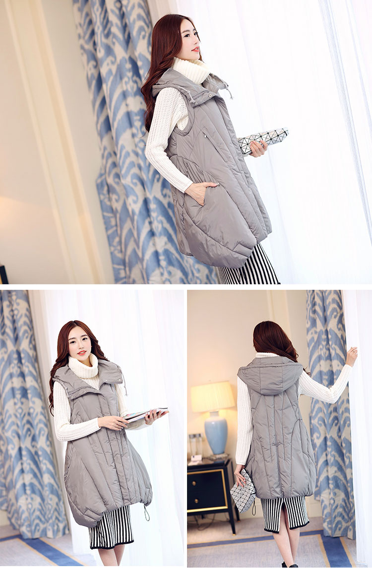 衣品辰（Epcen）2015秋冬新品女装加厚连帽长款马甲棉服外套XJM9090 黑色 L