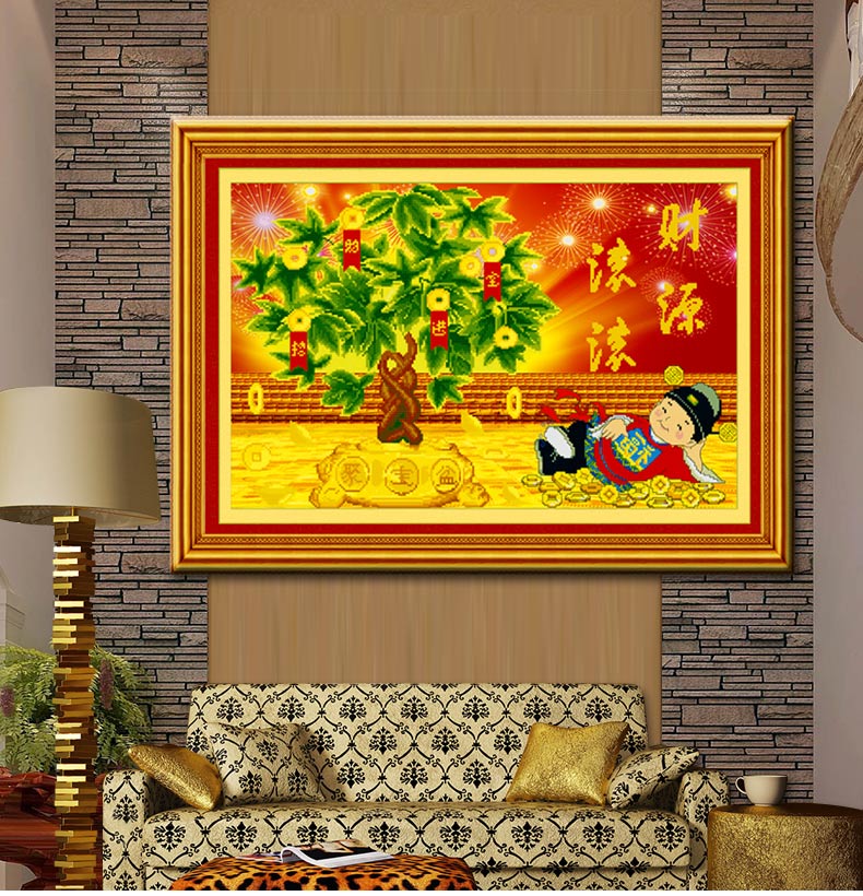 
                                        欧伦皇室魔方钻石十字绣钻石画新款摇钱树5D钻石绣贴钻画满钻财神爷客厅画圆钻石贴画砖石绣水钻 QT6458财源滚滚 尺寸长约75cm宽约50cm                