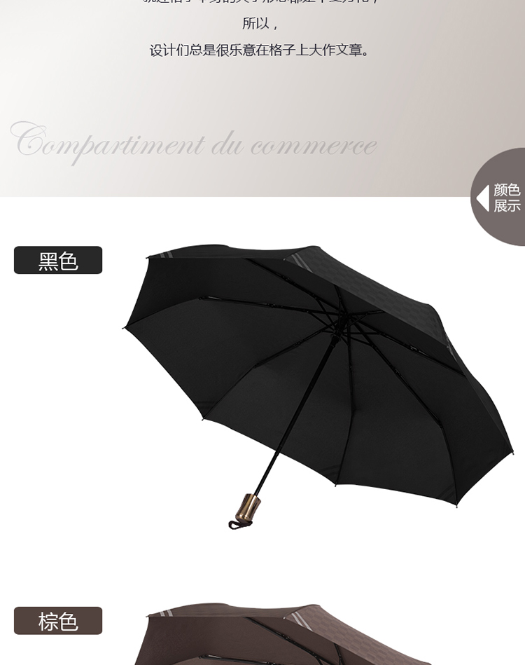 匠之心 全自动雨伞男女折叠加固钢骨英伦时尚清新创意晴雨两用伞 黑色