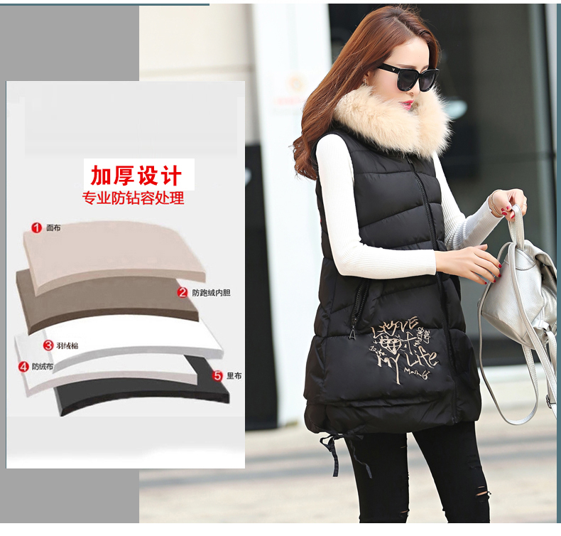 樱帛 2015秋冬新款韩版女装百搭休闲淑女气质时尚修身显瘦翻毛领连帽中长款棉服马甲外套 黑色 L