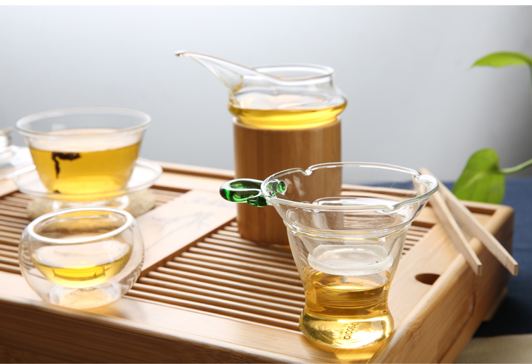 
                                        
                                                            品茶忆友 玻璃茶具 耐热玻璃绿把过滤茶漏茶滤茶器 JP-04                