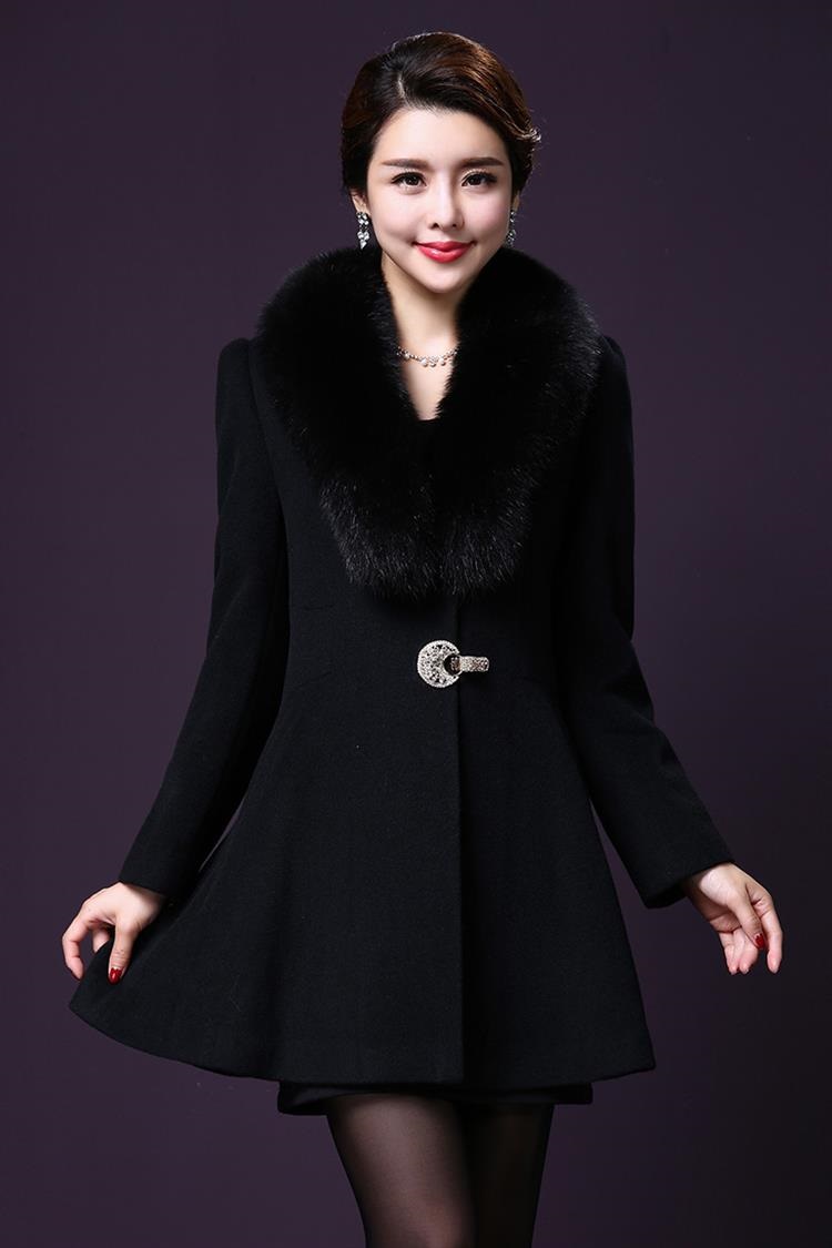 佳衣名品 2015秋冬新款奢华大毛领毛呢外套 M8039 蓝色 XXXL