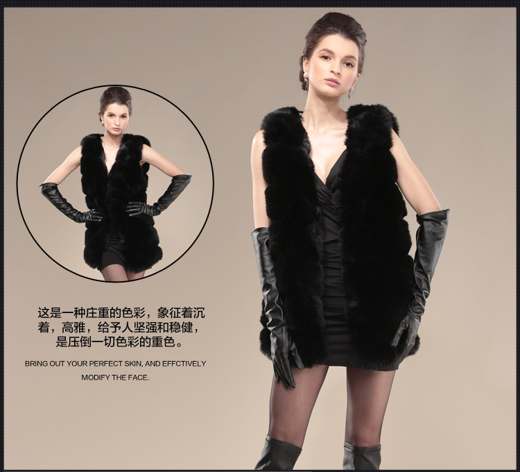 雪舟绮2015F高仿皮草马甲外套中长款显瘦修身坎肩狐狸毛背心冬A222 酒红色 L