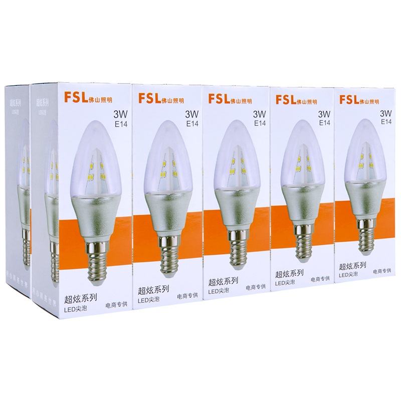 佛山照明（FSL）LED节能灯泡烛泡3W小口E14尖泡...