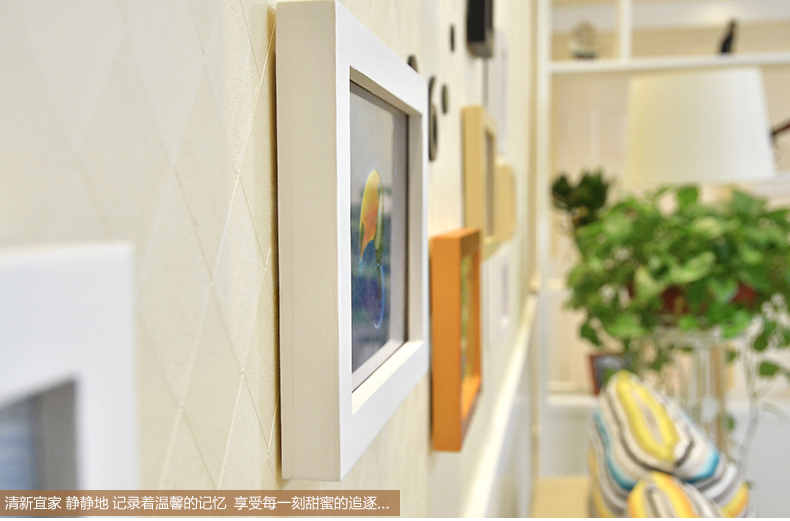 古笛 实木钟表照片墙 创意相框墙 11框组合 小客厅相片墙11HD-11 黑白原胡4色灵动混搭+钟