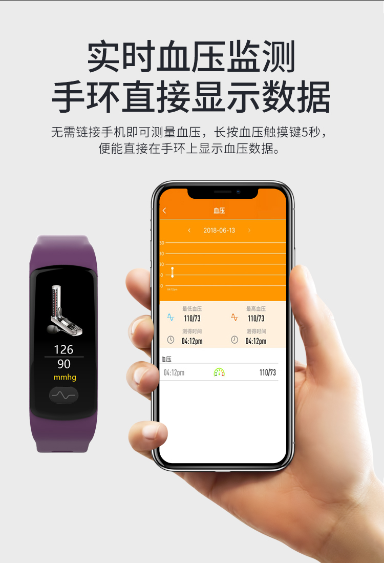 穆奇智能提醒手环血压心率睡眠检测分析监测测量中老年人远程多功能
