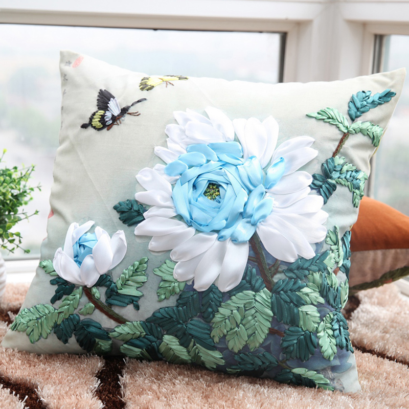 
                                                            悠趣 手工绣丝带绣套件 家居装饰 牡丹花卉系列 方形抱枕 45*45cm 蝶舞迷香 粉色                