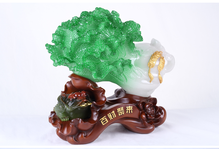 
                                        吉祥坊百财聚来玉白菜工艺品摆件家居办公室装饰品摆件 迷你(95*52*95MM)                