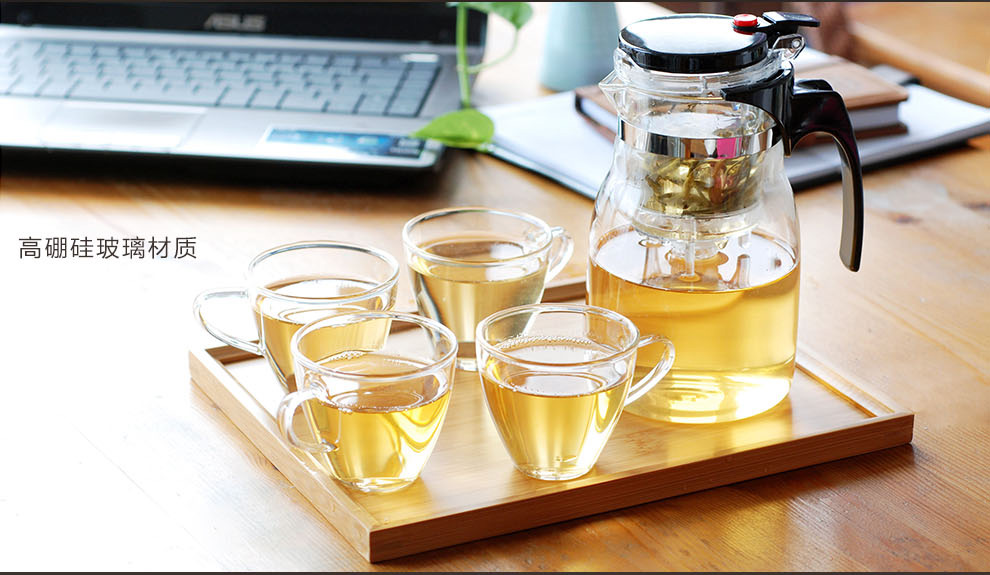 
                                        美斯尼玻璃茶具套装 过滤飘逸杯茶壶 一壶四杯一茶盘                