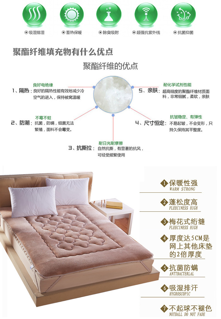 方若 床垫加厚法莱绒单人双人床褥子保护垫 酒红色/法莱绒 1.5*2米床