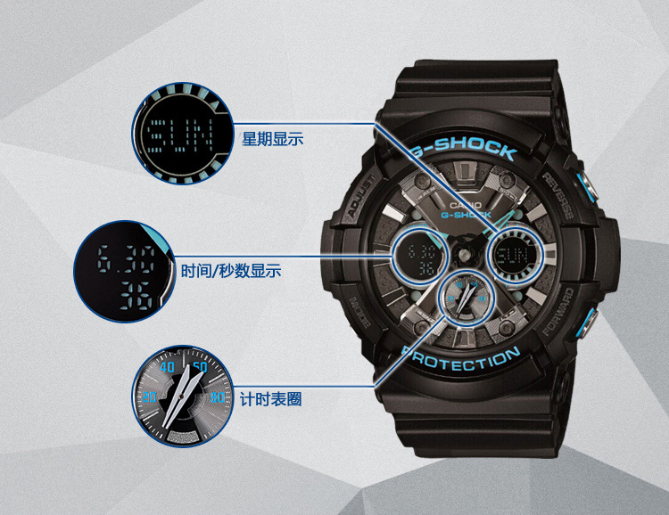 卡西欧(casio)手表 g-shock系列"自豪之蓝"经典款双显石英电子男表ga