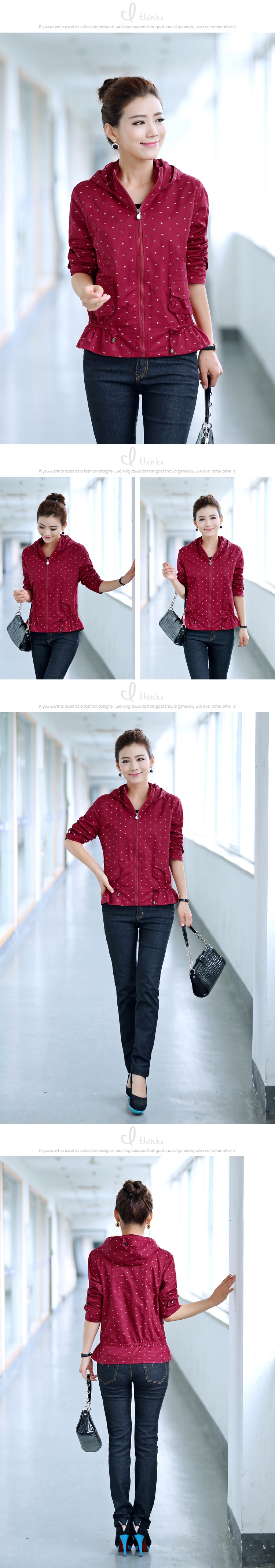 凌客leecoo2015秋装新款长袖连帽拼接宽松大码女装短外套女秋 ZYF8989 军绿色 XL