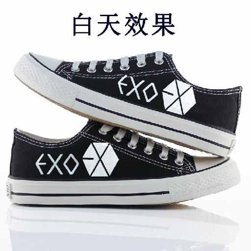 鞋夜光exo青少年板鞋荧光透气学生休闲鞋子帆布鞋 低黑金钟大chen 36