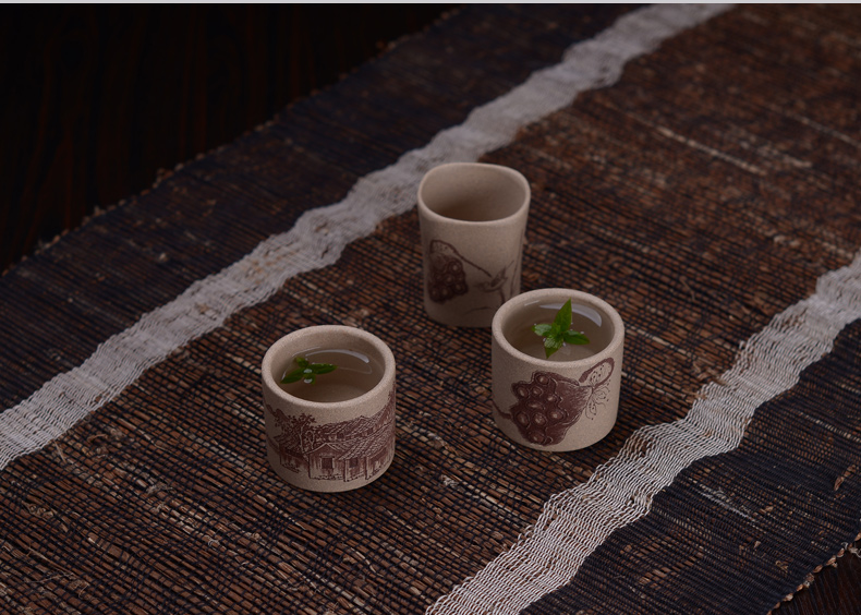 弘盛窑 全手工紫砂 茶杯 品茗杯 主人杯 功夫茶杯 手刻限量个人杯 青灰泥紫砂小杯 青灰泥莲蓬小号