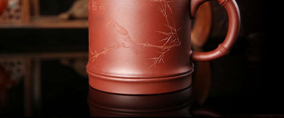 
                                        尊壶 宜兴紫砂杯陶瓷盖杯大号泡茶杯原矿茶具杯 大牡丹杯500ml                