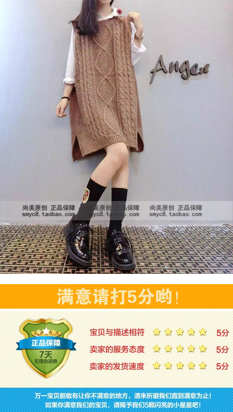 舍菲妮  欧洲站学院风中长款圆领毛衣马甲背心女套头秋季针织外套    马夹 咖啡 L