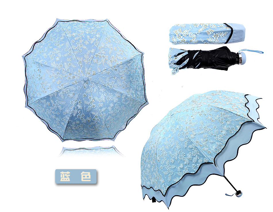 上海故事遮阳伞雨伞女款黑胶太阳伞超强防紫外线晴雨伞278001 278001蓝色