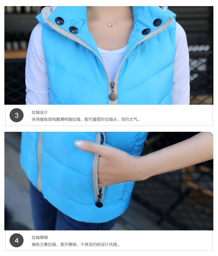 理查以纯森609#2015秋冬女短款时尚羽绒棉马甲女秋冬韩背心马夹连帽潮L-MJXWZ 浅蓝色 XL