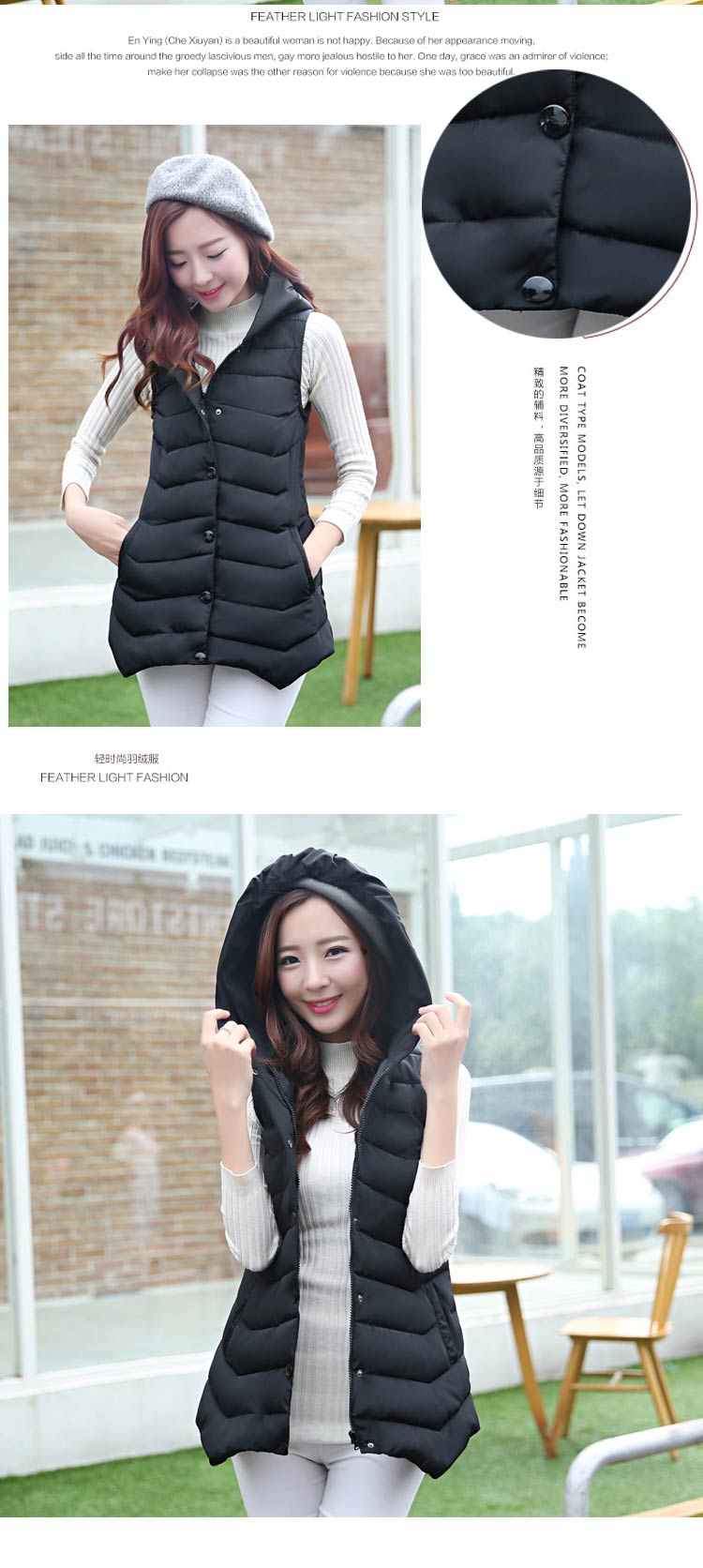 花孜语2015冬新款韩版修身马甲羽绒棉服女中长款外套棉衣MF51217 红色 M