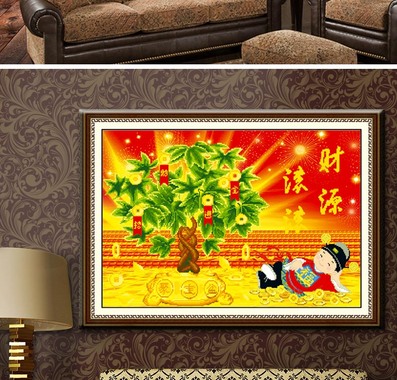 A KS钻石十字绣满钻5D钻石画钻石绣财神贴钻画摇钱树财源滚滚招财进宝钻石秀钻粘画圆钻客厅 AKS货号Z071(MK1157) 长0.86米*宽0.57米