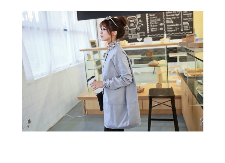 柳媛春季新款立领手工钉珠长袖纯棉衬衣衬衫5260 灰色 L