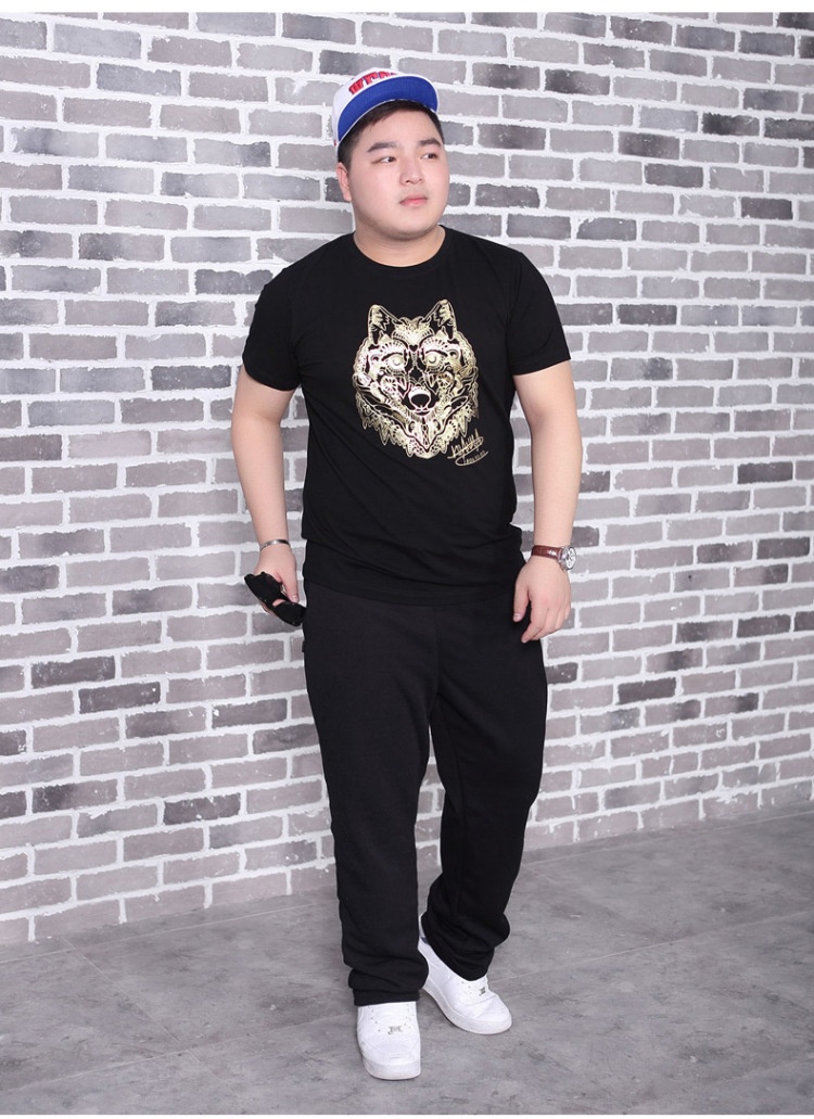 浅末 大码男装夏装时尚帅气胖子服装 潮大码男装t恤 wbs5b012 黑色