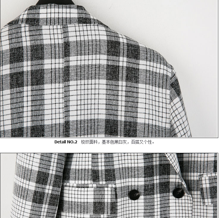 靓莎绮2015秋冬韩版个性长袖宽松直筒格子西服套装+外套两件套Y3614 深灰色 L