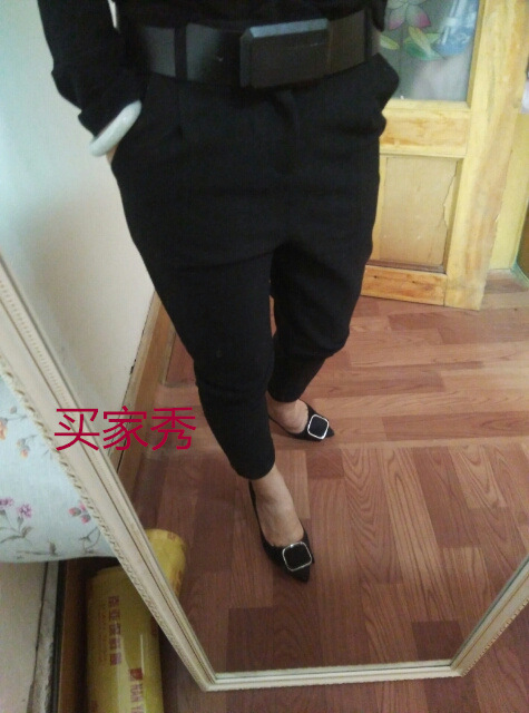 蒙沃儿 2015新款女九分休闲裤毛呢哈伦裤女韩版潮春秋宽松小脚裤加厚显瘦 灰色 M